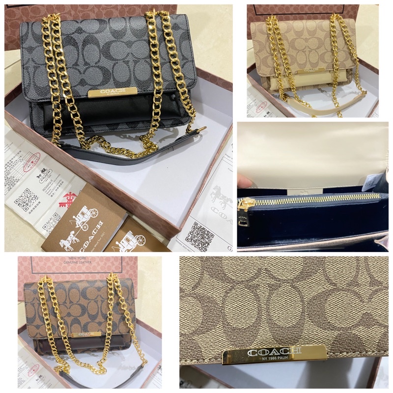TAS SELEMPANG COACH 3 RUANG RESLETING FULL EMBOS TALI RANTAI PLUS NO SERI FREE BOX