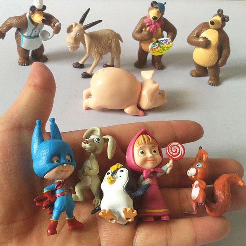 Russian Cartoon Anime Masha and The Bear Action Figures Collection Model Doll Toys Decoration Kids Christmas Gifts