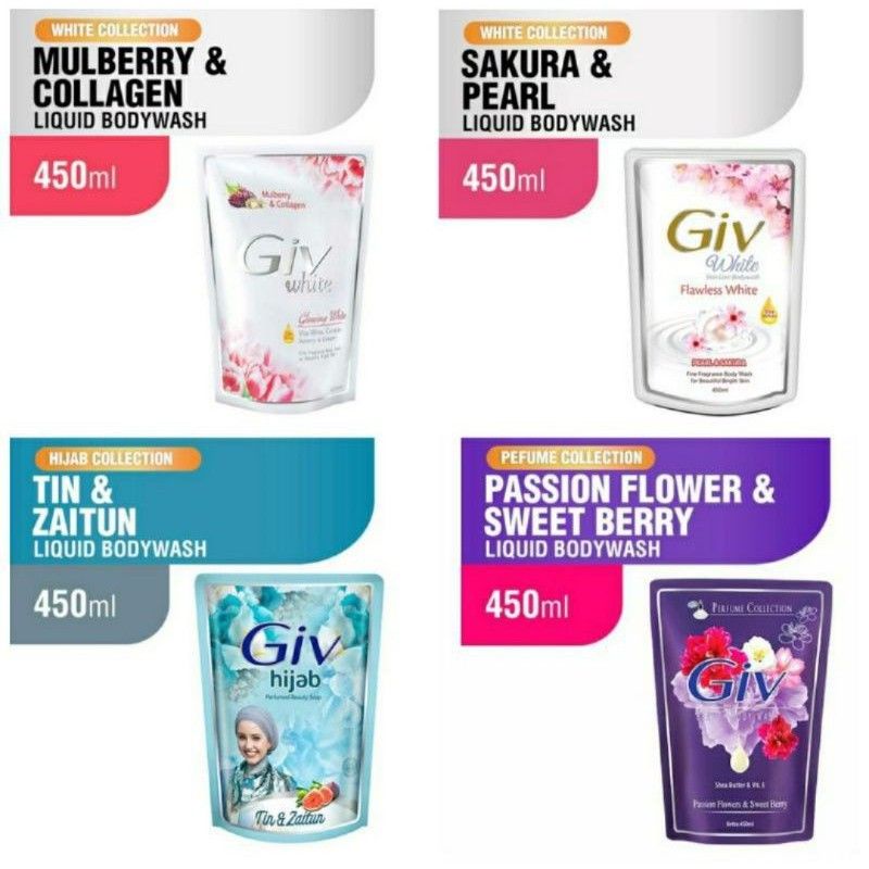 GIV BODY WASH 450 ML-GIV MULBERRY&COLLAGRN 450 ML-GIV SAKURA&PEARL 450-GIV SABUN MANDI CAIR 450ML-BO