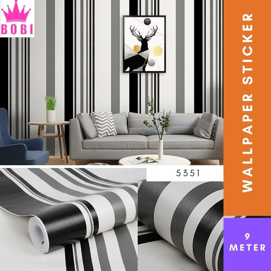 Wallpaper Merk Bobi  / Wallpaper Sticker garis hitam putih 5351 Ukuran 9mx45cm