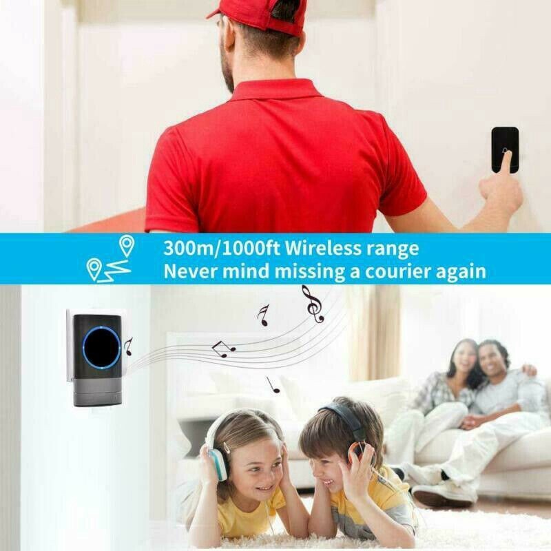 Bel Pintu Wireless Doorbell LED 45 Tunes 1 PCS Receiver 1PCS Transmitter - Bel Rumah