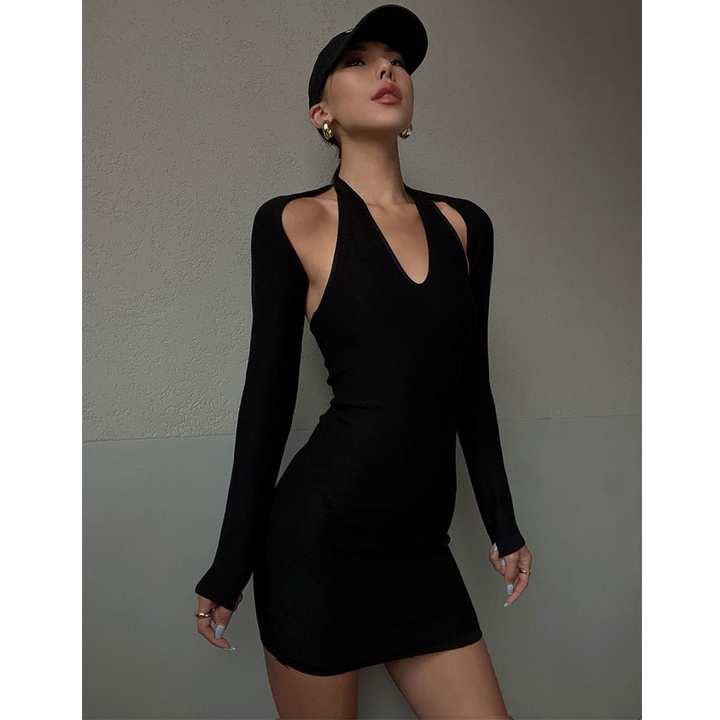 【Vanessa】Sexy Halter Bodycon Dress/Halter Dress &amp; Short Cardigan Set 7150