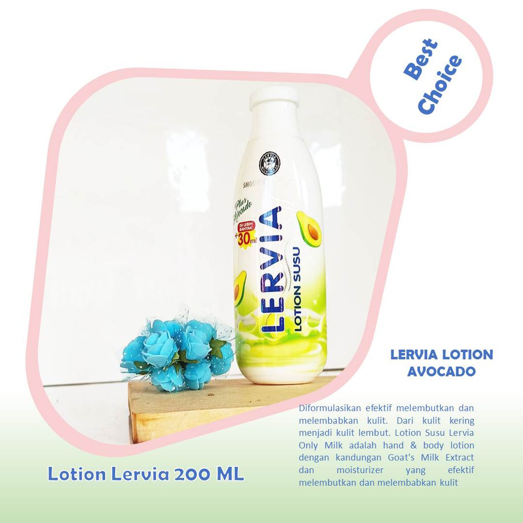 Lervia Lotion Susu 200 Ml +30 Ml isi Lebih Banyak Losion Lervia Susu Madu dan Apukat