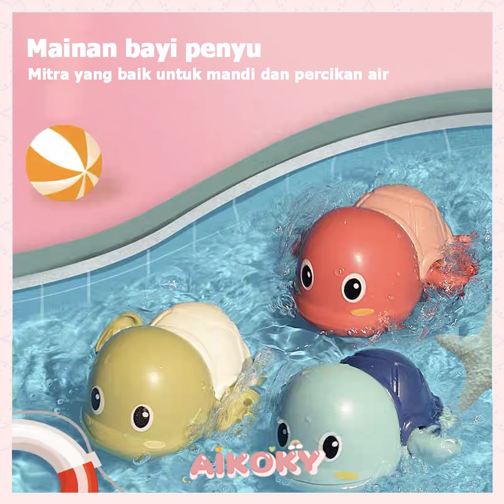 Aikoky Mainan mandi bayi lucu/Mainan mandi penyu kecil Tidak perlu baterai