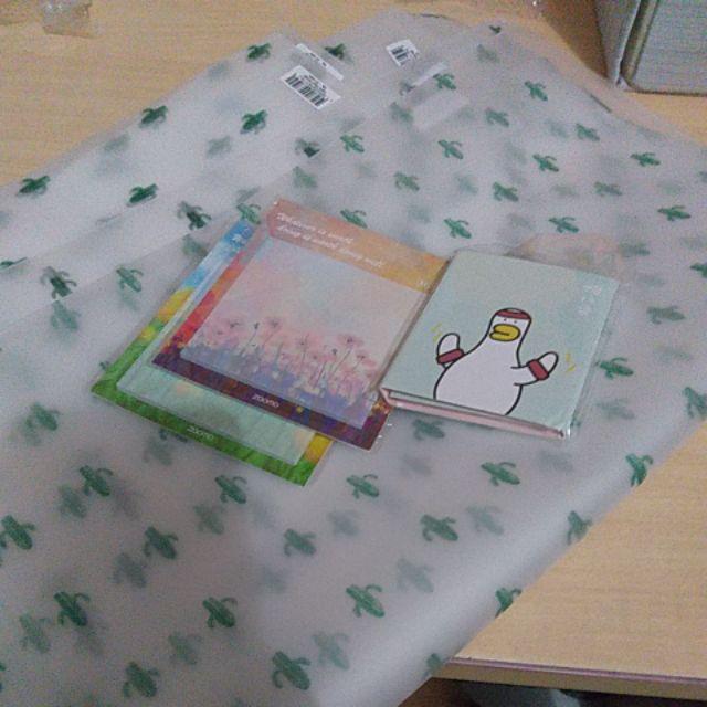 Cactus Zipper Storage Bag / Kantong Plastik Putih Transparan Serba Guna Motif Kaktus