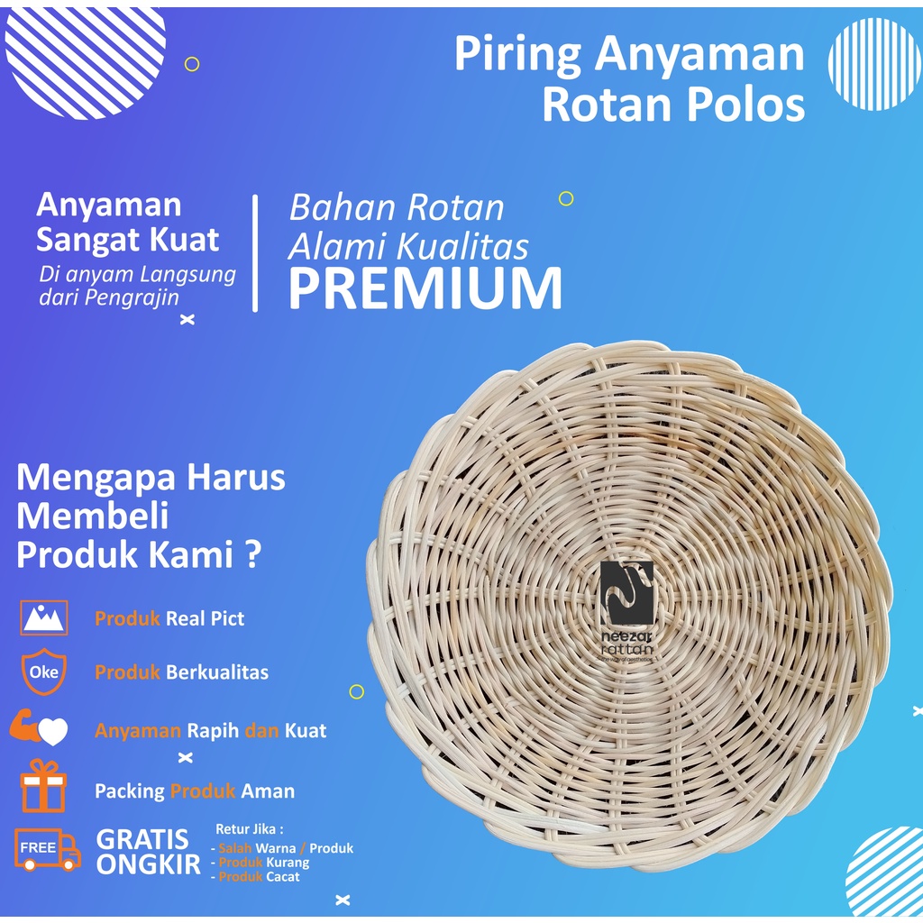 Piring Makan Saji Anyaman Rotan Asli Cirebon Warna Cantik Unik Kecil Cekung Harga Murah Grosir