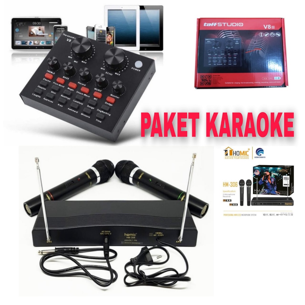 Soundcar V8 Audio USB External Paket Karaoke Mic Wireless