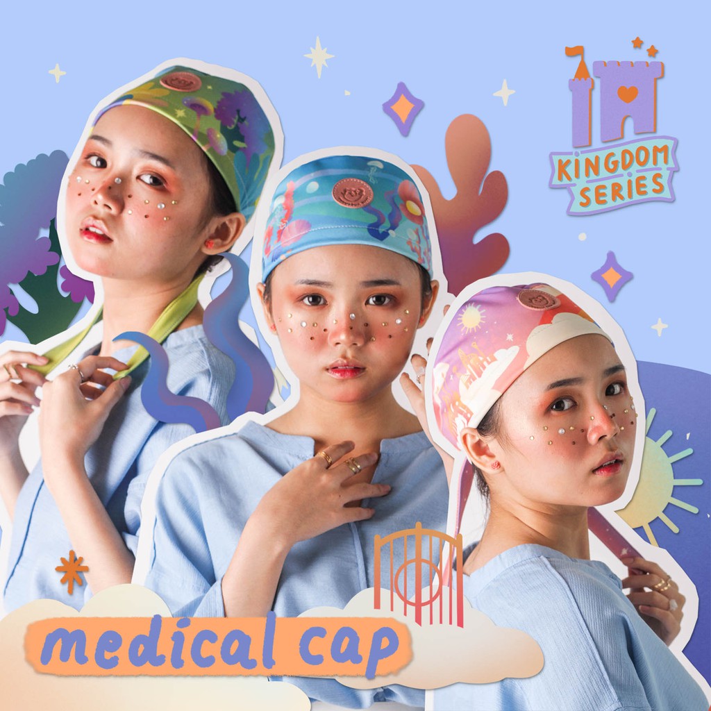 HEAD CAP - Kingdom Pattern - Penutup Kepala/Nurse Cap/Topi Medis