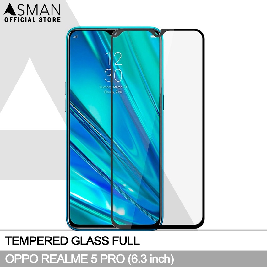 Tempered Glass Full Realme 5 Pro (6.3&quot;) | Anti Gores Kaca - Hitam