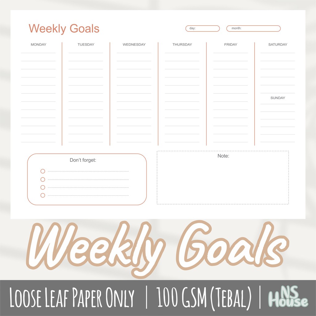 

Weekly Goals - Binder Loose Leaf A5 & B5 - Simple Design