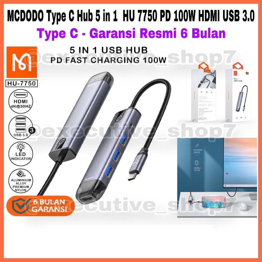 MCDODO Type C Hub 5 in 1 HU 7750 PD 100w HDMI USB 3.0 - Type C