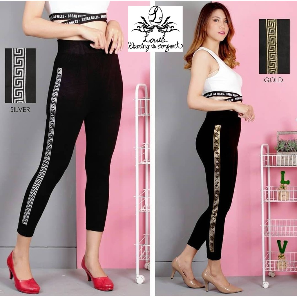 Celana Legging 7 8 Cewek Wanita Sablon List Versace Silver Celana Legging 7 8 Cewek Wanita Sablon List Versace Silver