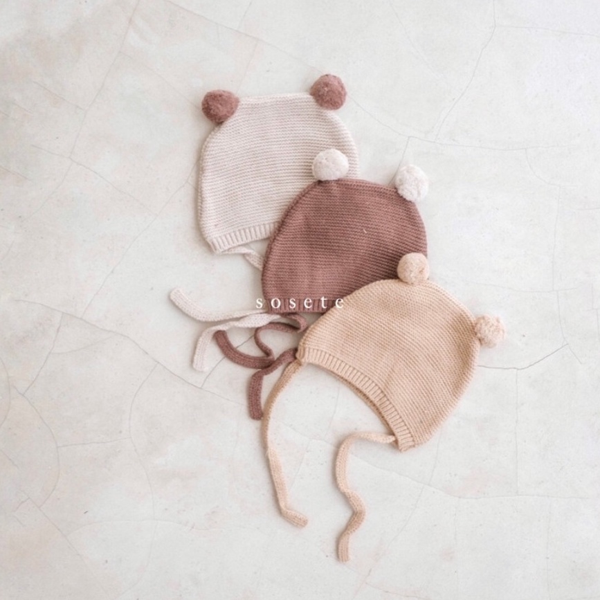 Little Sosete Bear Beanie Bonnet - Topi Bayi Newborn Hat Aksesoris Kepala Rambut Anak Baby