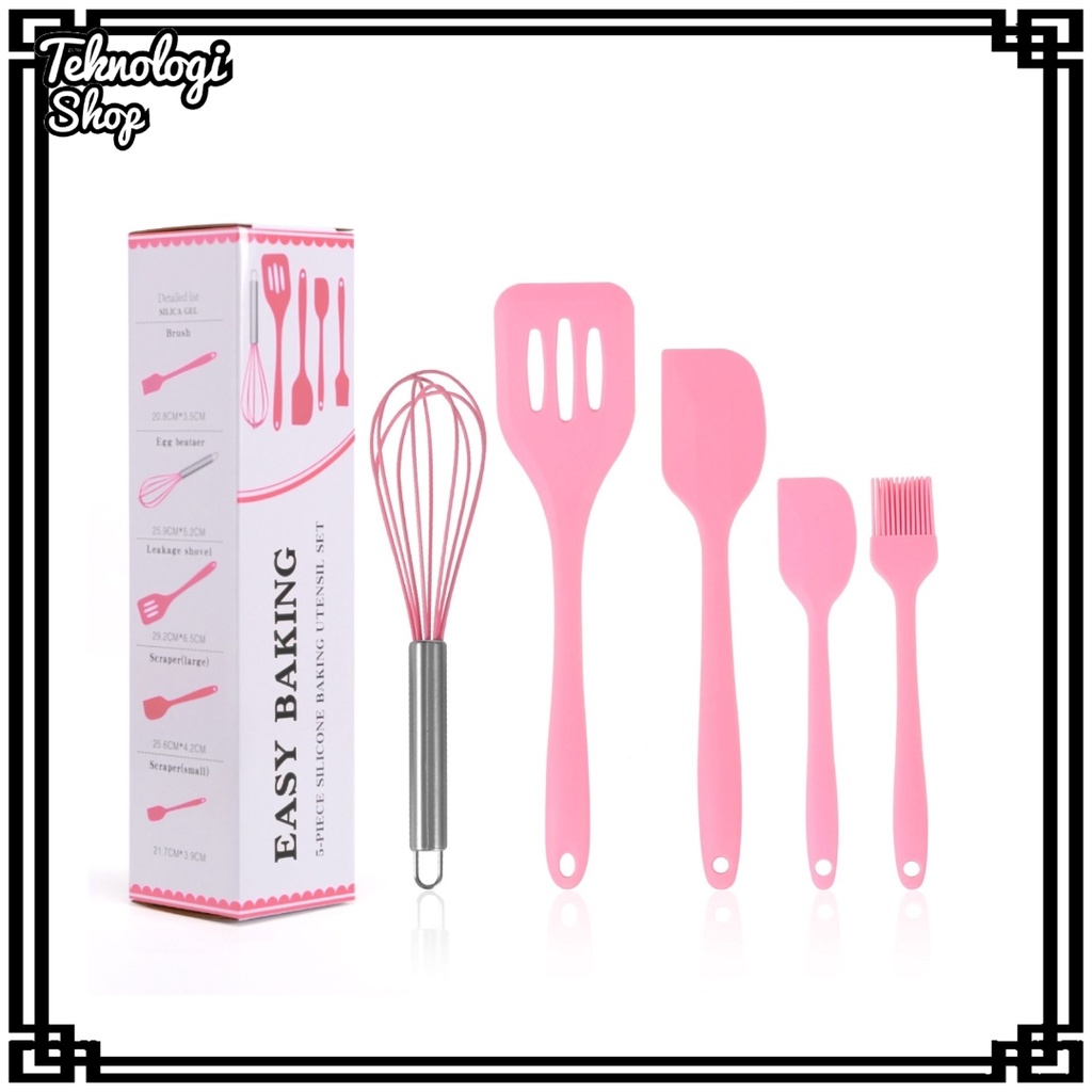 SPATULA Peralatan Masak Serbaguna Set 5pcs Kitchen Cooking Tool Telfon Silicone