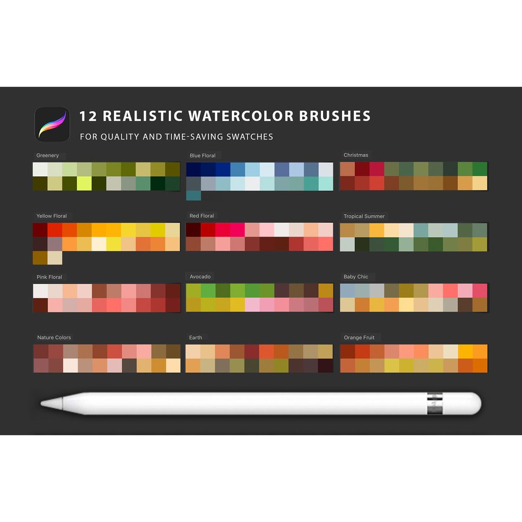 Procreate Brush - Watercolor Drawing Tool for Procreate with Watercolor Canvas &amp; Color Swatches