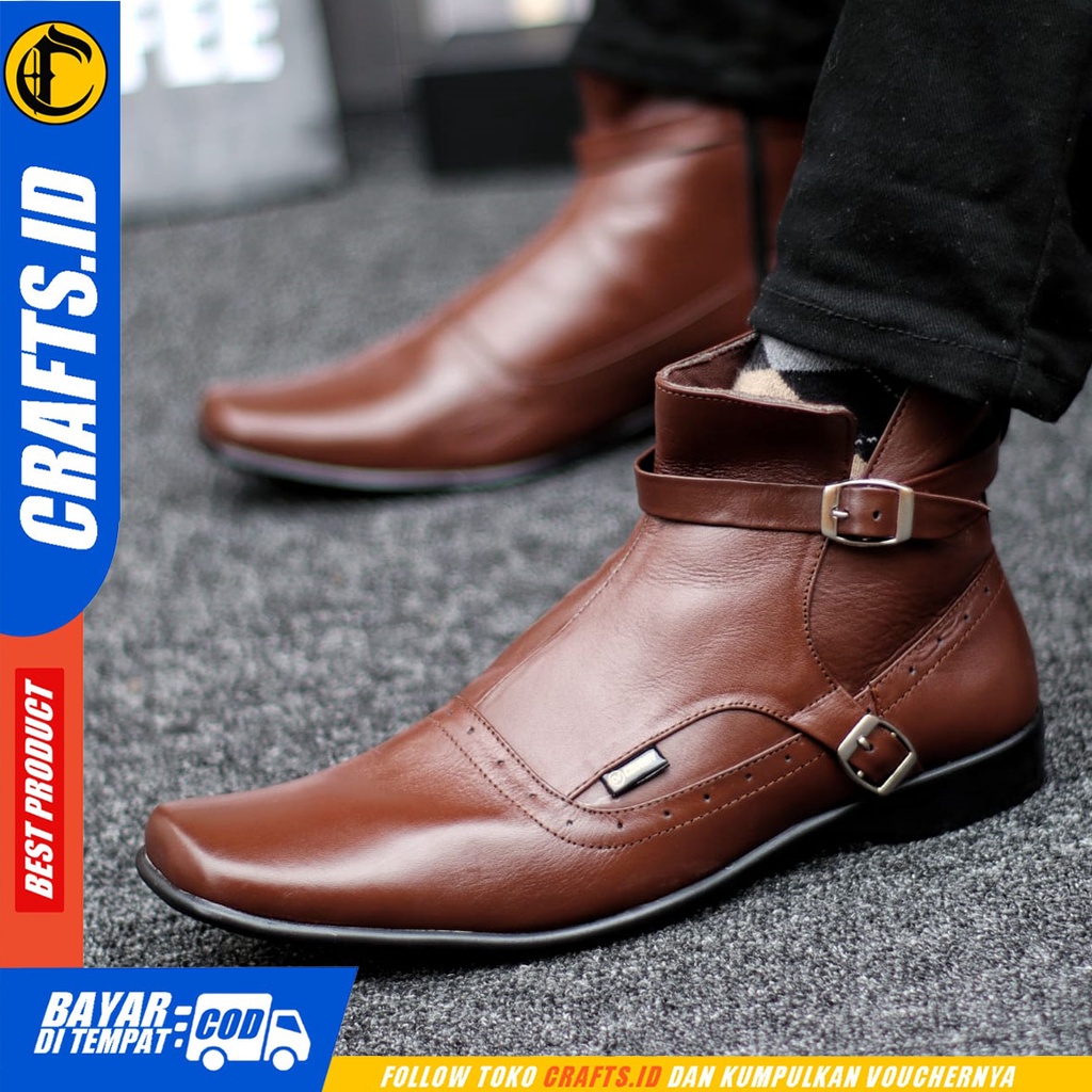 CRAFTS cora - Sepatu Boots Pantofel Formal Kulit Asli Kerja Pria