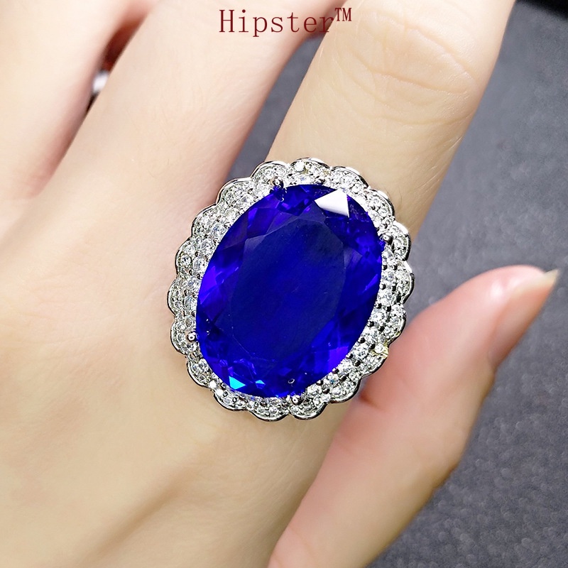 New Affordable Luxury Fashion Natural Blue Crystal Rings Pendants Suit