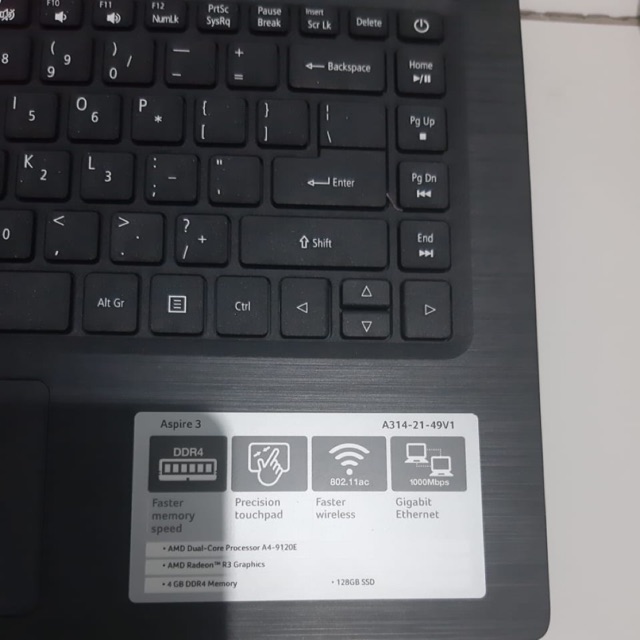 Laptop Acer Aspire 3 A314 SSD 128GB RAM 4GB Bekas Second Preloved