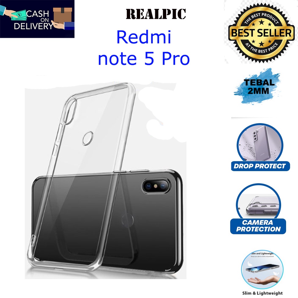 Case Xiaomi Redmi Note 5 Pro Casing Clear HD KETEBALAN 2MM BENING TRANSPARAN TPU Premium Softcase