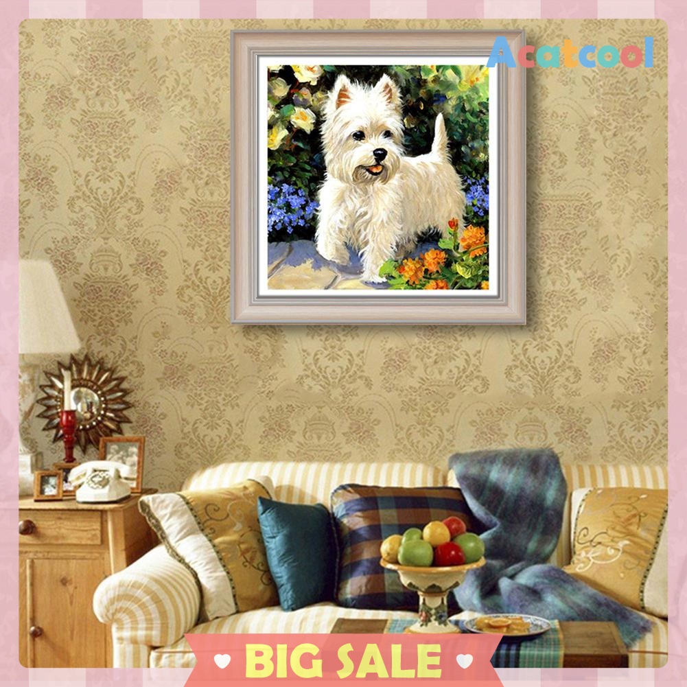 5D DIY Full Drill Diamond Painting White Puppy Cross Stitch Embroidery Kit