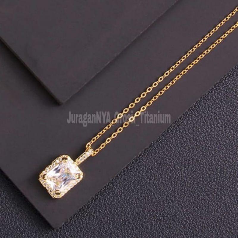 Kalung Titanium Kotak Full Mata Nori Super Cantik Anti Karat