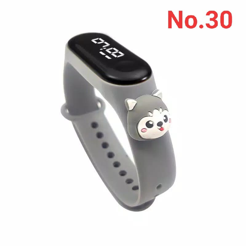 Jam Tangan Anak LED Digital display Elektronik Motif karakter kartun Lucu Murah-Kucing Abu