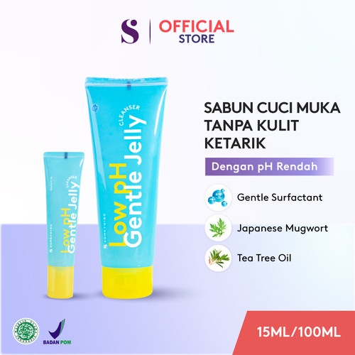 Facial Wash SOMETHINC Low pH Gentle Jelly Cleanser 100ml / 15ml - Sabun Cuci Muka Semua Jenis Kulit BPOM Ukuran Besar / Kecil Travel - Kata Kunci: Something Someting Somethink Sometinc Pencuci Pembersih Wajah