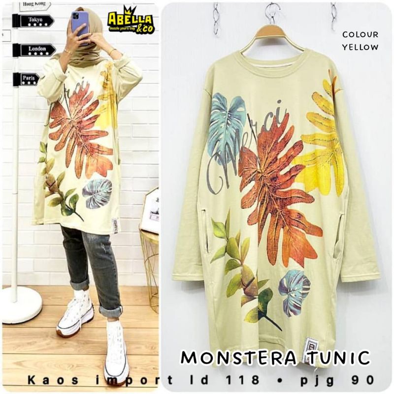 ATASAN LONG TUNIK WANITA JUMBO/MONSTERA TUNIK JUMBO WANITA KAOS IMPORT 118 CM FIT XXL