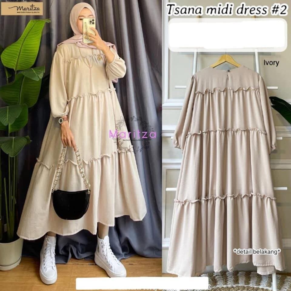 [TERBARU] BISA COD TSANA MIDI DRESS KEKINIAN BAHAN KATUN RAYON SIZE JUMBO LD 120 FASHION WANITA MODERN