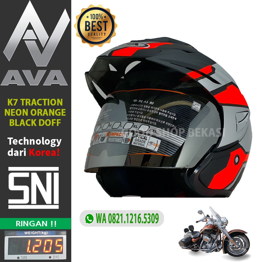 HELM AVA HALF FACE K7 TRACTION NEON ORANGE BLACKDOFF KOREA TECHNOLOGY