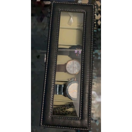 Kotak Jam Tangan Isi 6 SLOT Watch Organizer Tempat Penyimpanan Aksesoris Arloji Bahan Kulit PU Lux