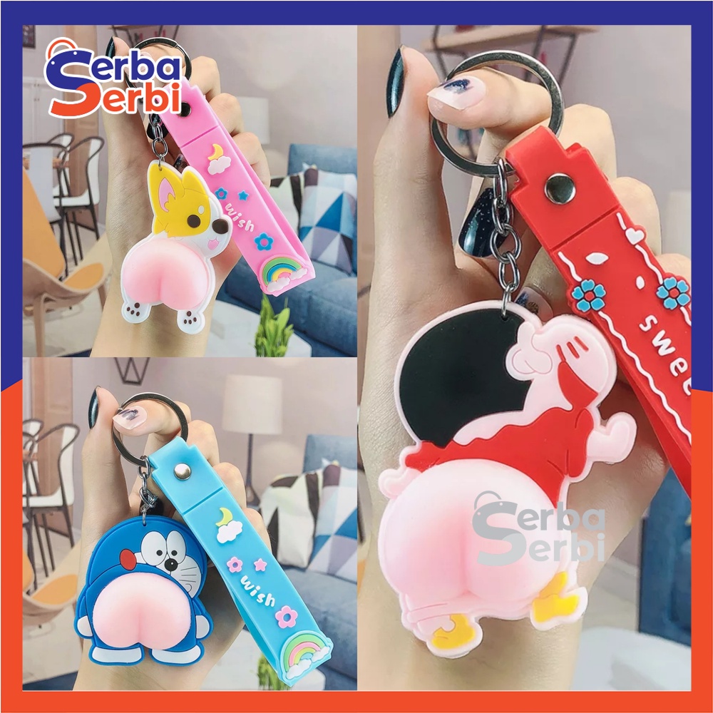 SerbaSerbiGrosir - Gantungan Kunci Karakter Anime Crayon Shin-Chan Doraemon Pantat Kucing Peach