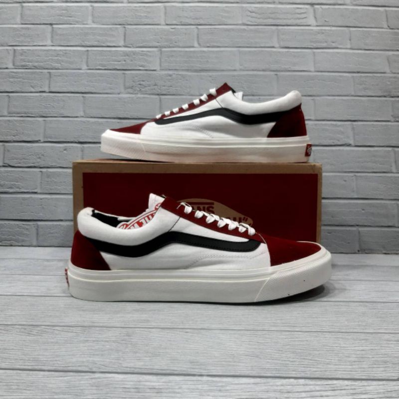 vans old skool maroon white list hitam