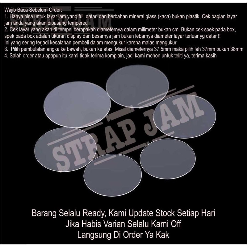 Tempered Glass anti gores universal Jam Tangan Diameter Layar 34mm / 35mm /36mm / 37mm / 38mm / 39mm / 40mm / 41mm / 42mm