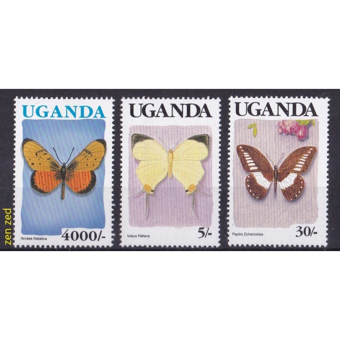 

0164 Perangko Uganda Butterflies 3v Mnh
