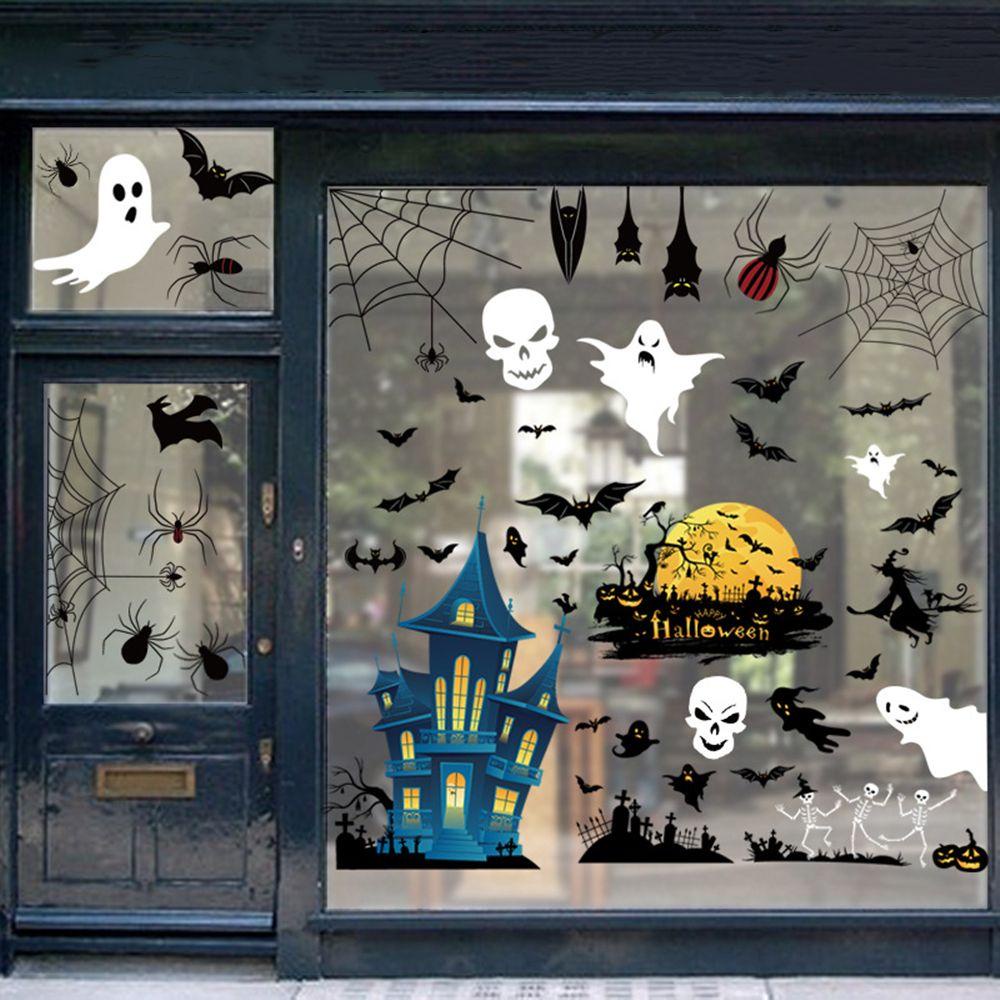 Suyo Stiker Jendela / Pintu Motif Kelelawar / Tengkorak Seram Untuk Dekorasi Halloween