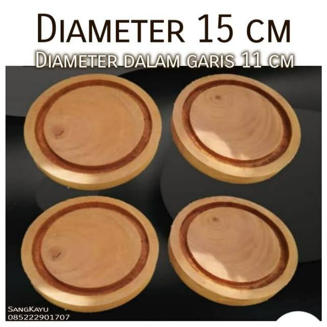 Tatakan gelas piring kayu 15 cm 11 cm Wooden Coaster edge line