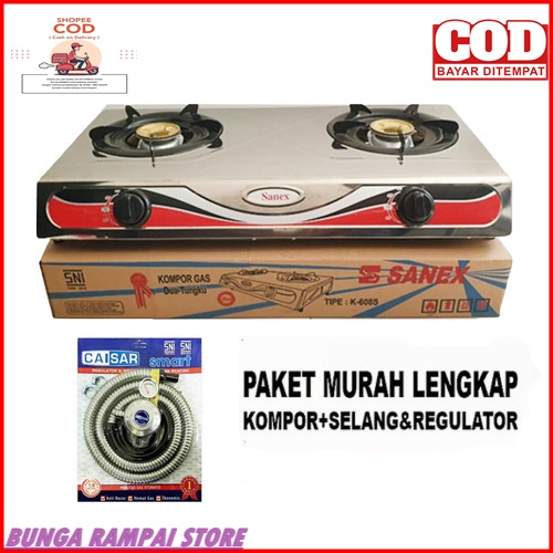 KOMPOR GAS 2 TUNGKU SANEX +Selang REGULATOR SNI