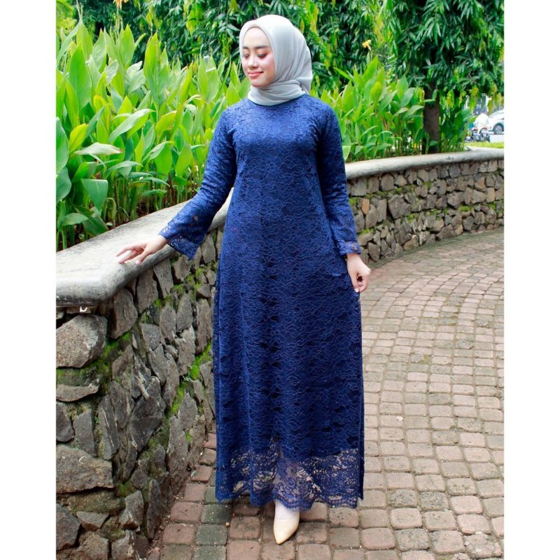 IndahKebaya | GAMIS BROKAT TERBARU / DRESS KEBAYA MURAH / KONDANGAN / MAROON NAVY SILVER GOLD DUSTY