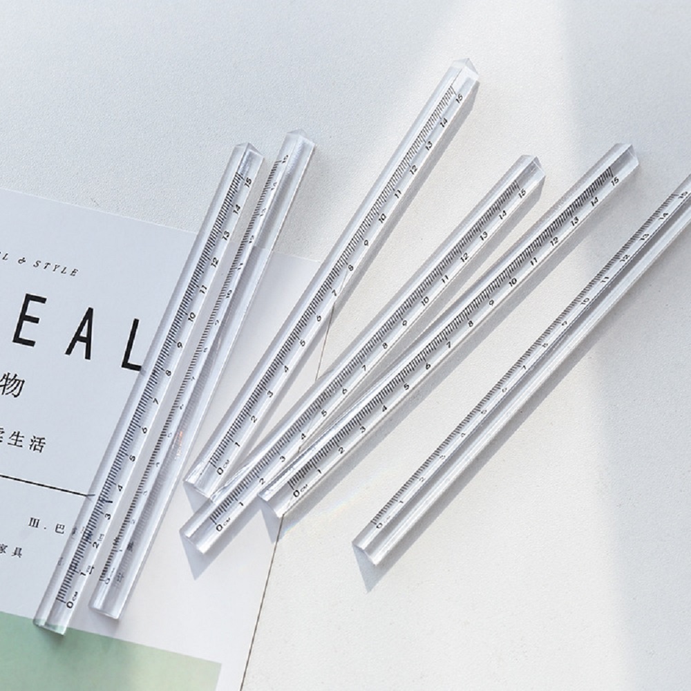 【COD Tangding】15cm Simple Crystal Triangle Rulers Transparent Measuring Student Ruler School Office Supplies