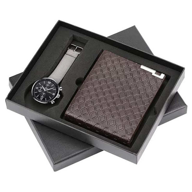 EN LIGNE - Jam Tangan Pria Set - Jam Tangan Gift - Jam Tangan Kado - Jam Tangan Dompet Set - Kado Ultah - Hampers-1