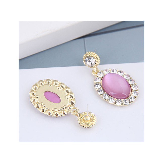 LRC Anting Tusuk Fashion Purple Geometric Stud Earrings With Imitation Opals And Diamonds A61787