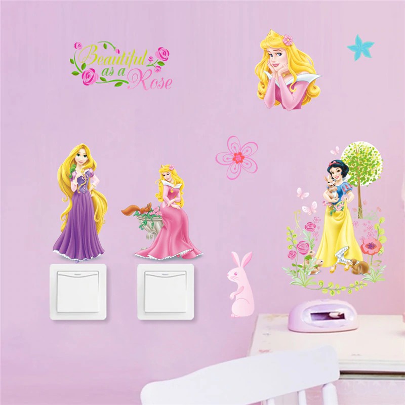 Cartoon Fairy Princess Wall Stickers For Children Kids Bedroom Wall Decal Art Mural Girls Shopee Indonesia