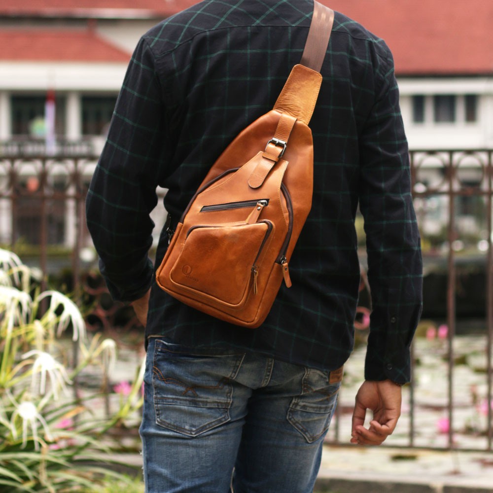 TAS KULIT MEWAH TAS SELEMPANG SLING BAG PRIA SLEMPANG BAHAN KULIT 100% SAPI ASLI PSL NEW