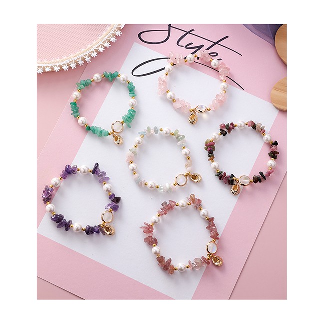 LRC Gelang Fashion Natural Stone Crystal Shaped Irregular Shell Pearl Conch Bracelet F68115