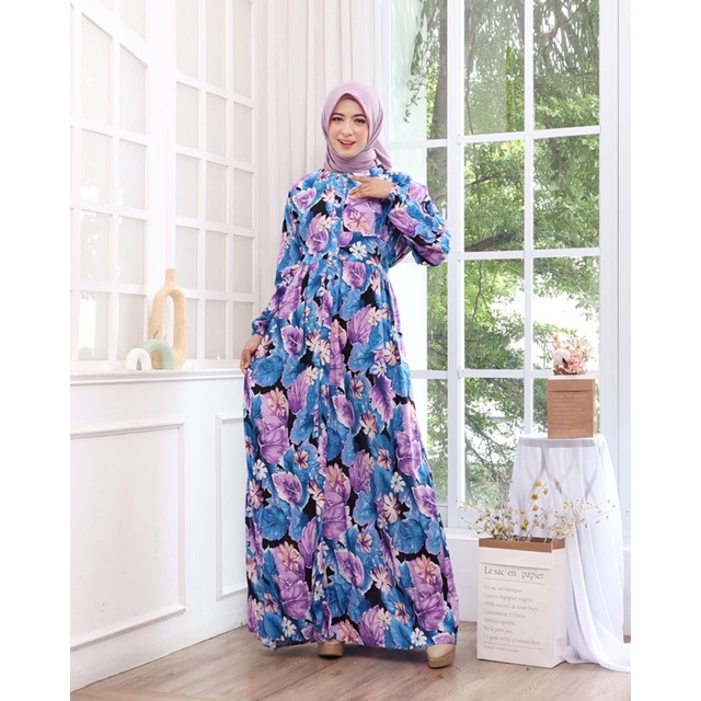 GAMIS BUNGA BBG BARU RAYON JUMBO LD120 GROSIR MURAH KANCING FULL BUSUI BUMIL TALI MODELLANO