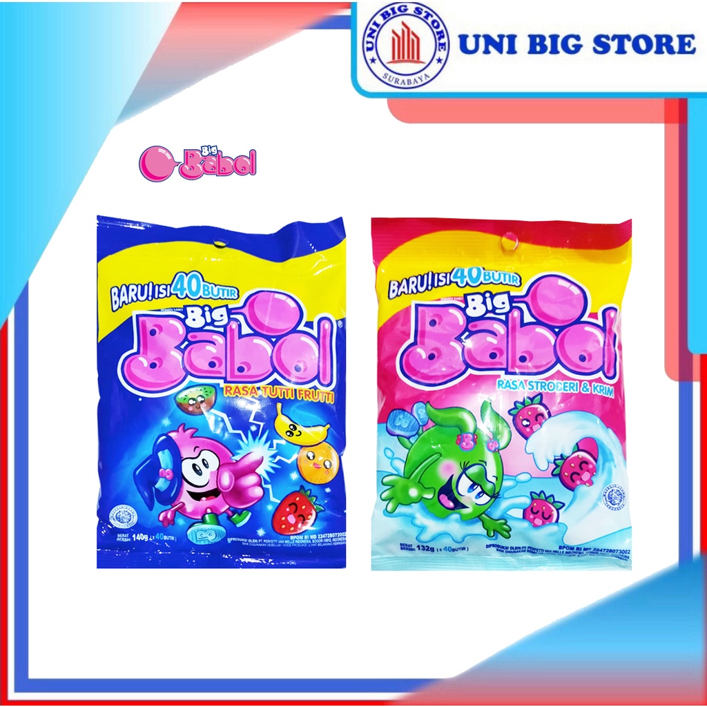 

Permen Karet Big Babol Tutti Frutti - Stroberi Krim +- 40 Pcs 140 gr Candy Gum Strawberry