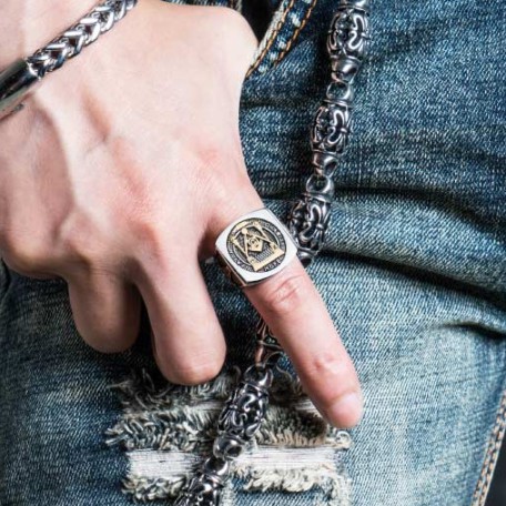 SEUSUK  Cincin Motif Mason Freemason Warna Gold / Silver Untuk Pria