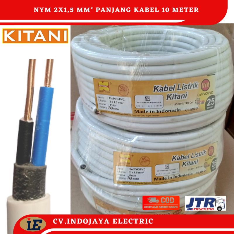 Kabel Listrik NYM 2x1.5 Panjang Kabel 10 meter Kabel Cabang 2 Kabel Sni