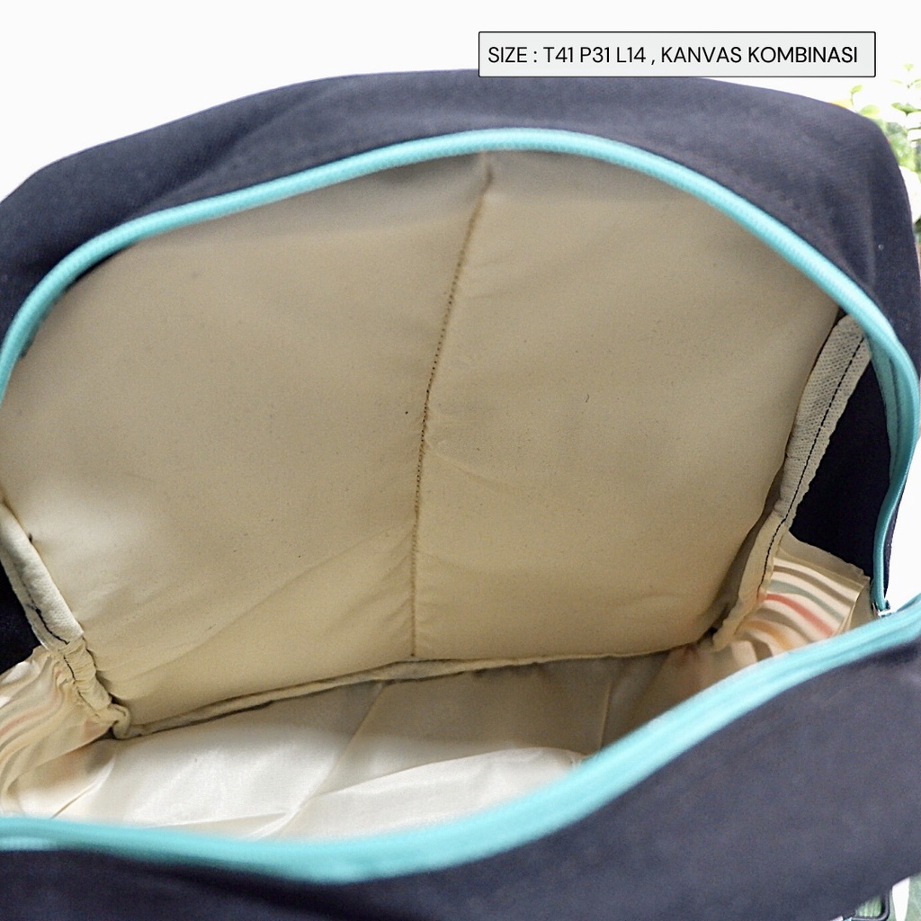 Tas Ransel Sekolah Wanita Kanvas Retro Vintage Hunter (lokal) garis garis - colorfull Kombinasi